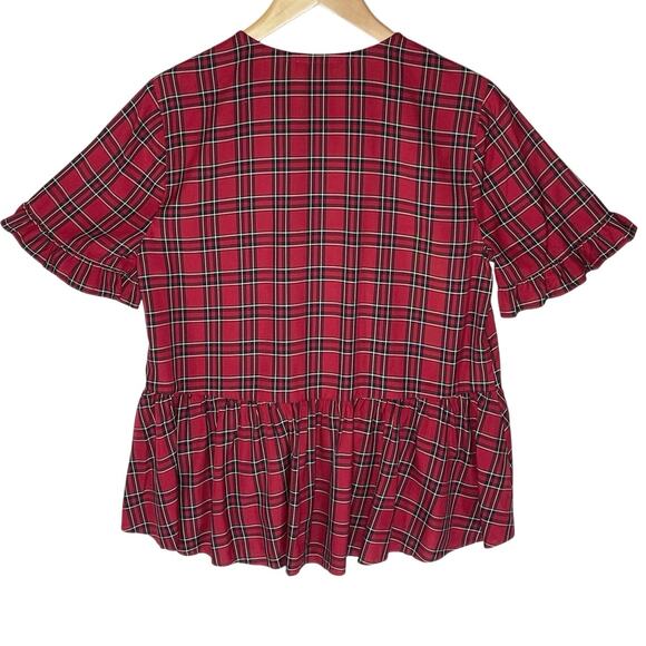 NWT MADEWELL Women’s Studio Ruffle-Hem top Red Clanton Plaid medium - Picture 6 of 6